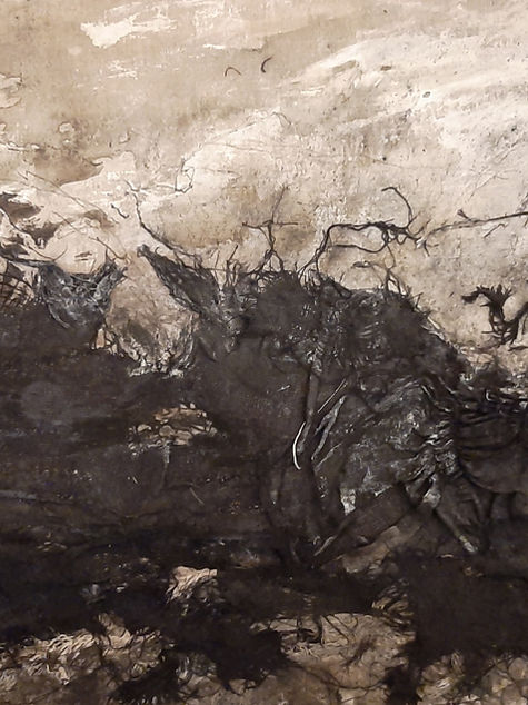 In this work, the destruction of a war zone is in full swing; you can almost hear the noise.