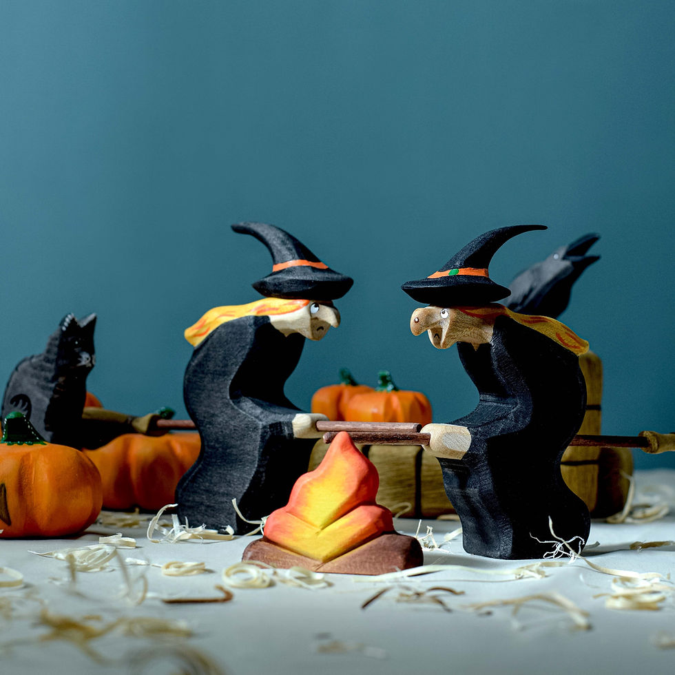 Thumbnail: Bumbu Toys Campfire, witch, cat, raven, haystacks and pumpkins. Waldorf inspired toys. Imaginative play and storytelling