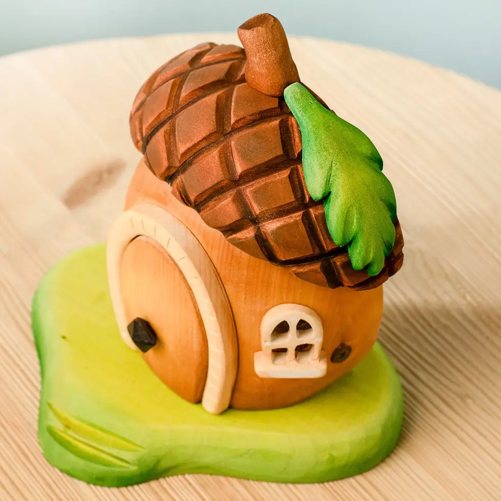 Thumbnail: Bumbu Toys Wooden Acorn House. Handcrafted Waldorf inspired small world toys. Imaginative play and storytelling