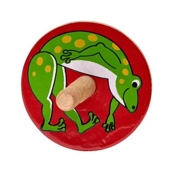 Lanka Kade Wooden Frog Spinning Top Toy. Party bag filler, stocking filler, children's gift. Traditional fair-trade toy.