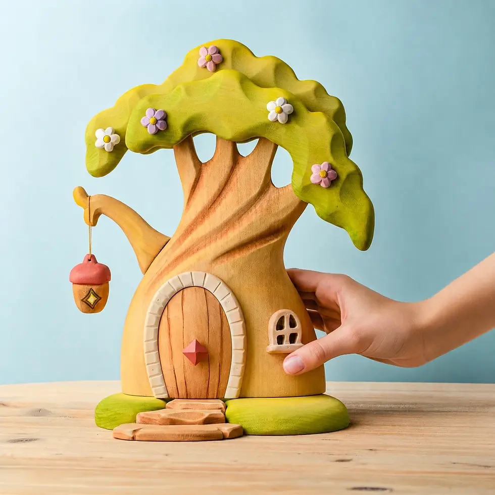 Thumbnail: Bumbu Toys Wooden Fairy Treehouse. Handcrafted Waldorf inspired small world toys. Imaginative play and storytelling