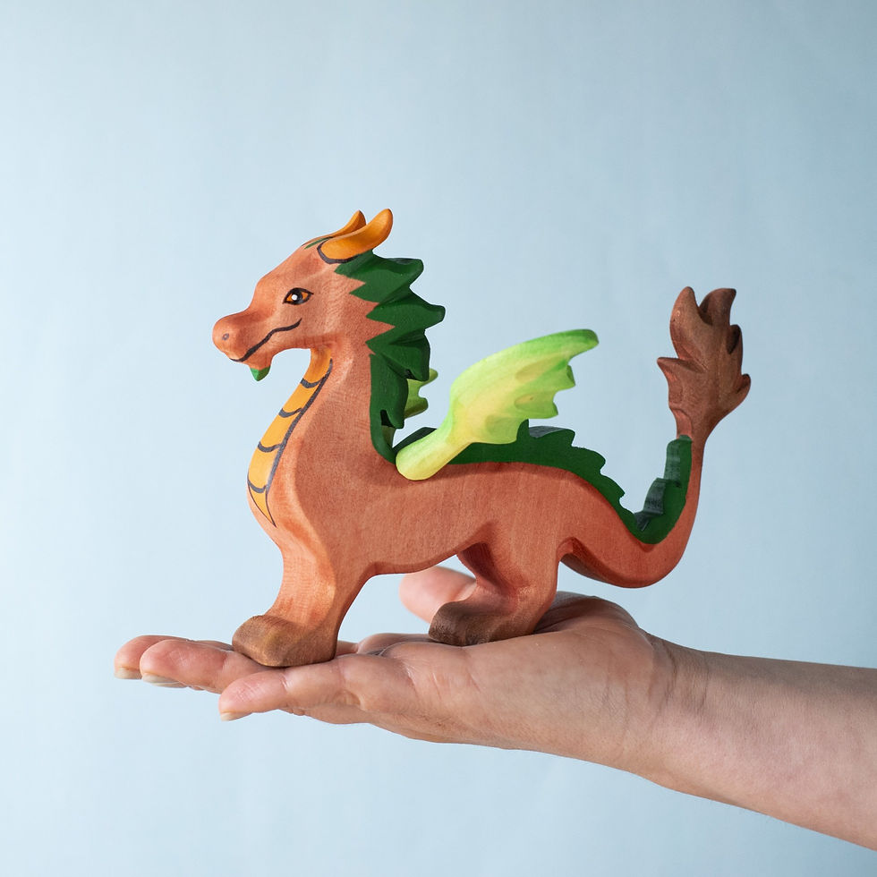 Thumbnail: Bumbu Toys Wooden Red Dragon. Handcrafted Waldorf inspired small world toys. Imaginative play and storytelling