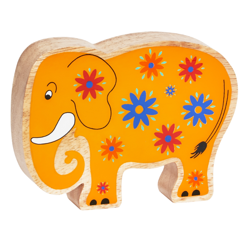 Lanka Kade Wooden Yellow Flower Elephant Toy. Limited Edition 30th Birthday Collection. Fairtrade children's and baby toy.