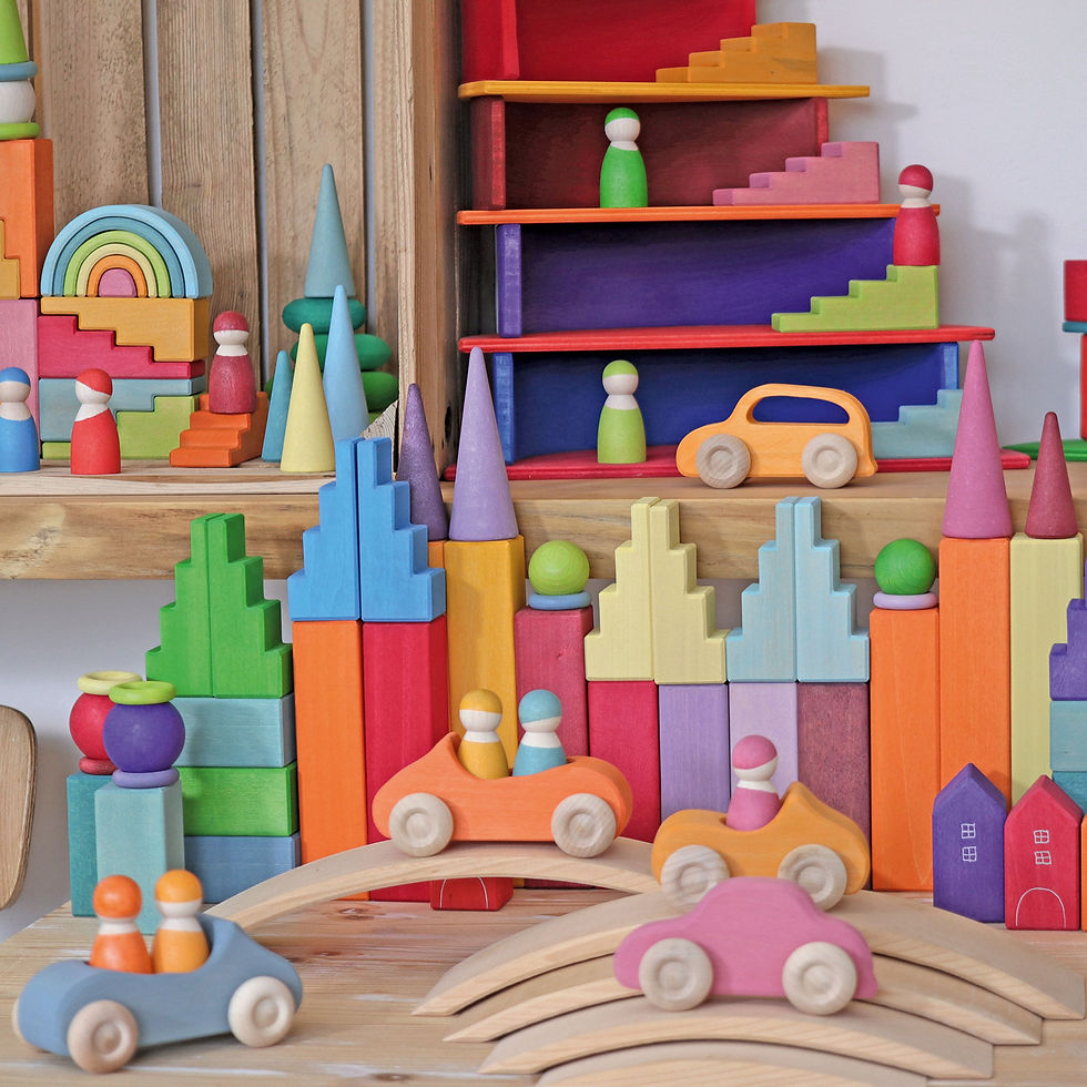 Grimms Convertible Cars. Handcrafted baby and toddler toy. Imaginative Play. Wooden toy car with two peg dolls