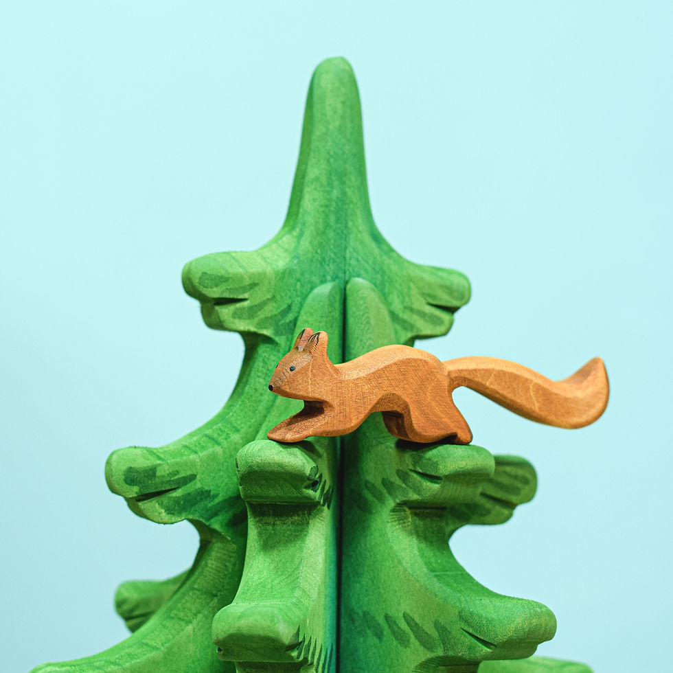 Thumbnail: Bumbu Toys Squirrel Running in Large Green Sugar Pine. Handcrafted Waldorf inspired toys. Imaginative play and storytelling