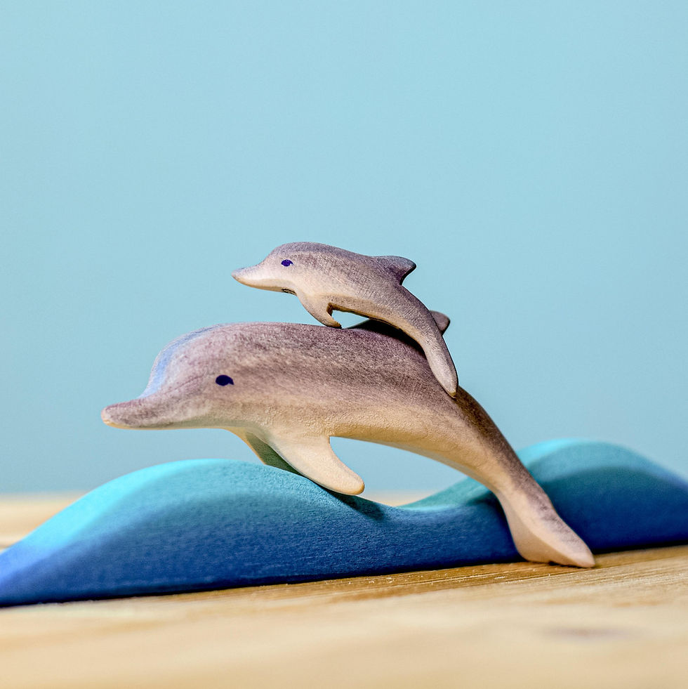 Thumbnail: Bumbu Toys Wooden Baby Dolphin. Handcrafted Waldorf inspired small world toys. Imaginative play and storytelling