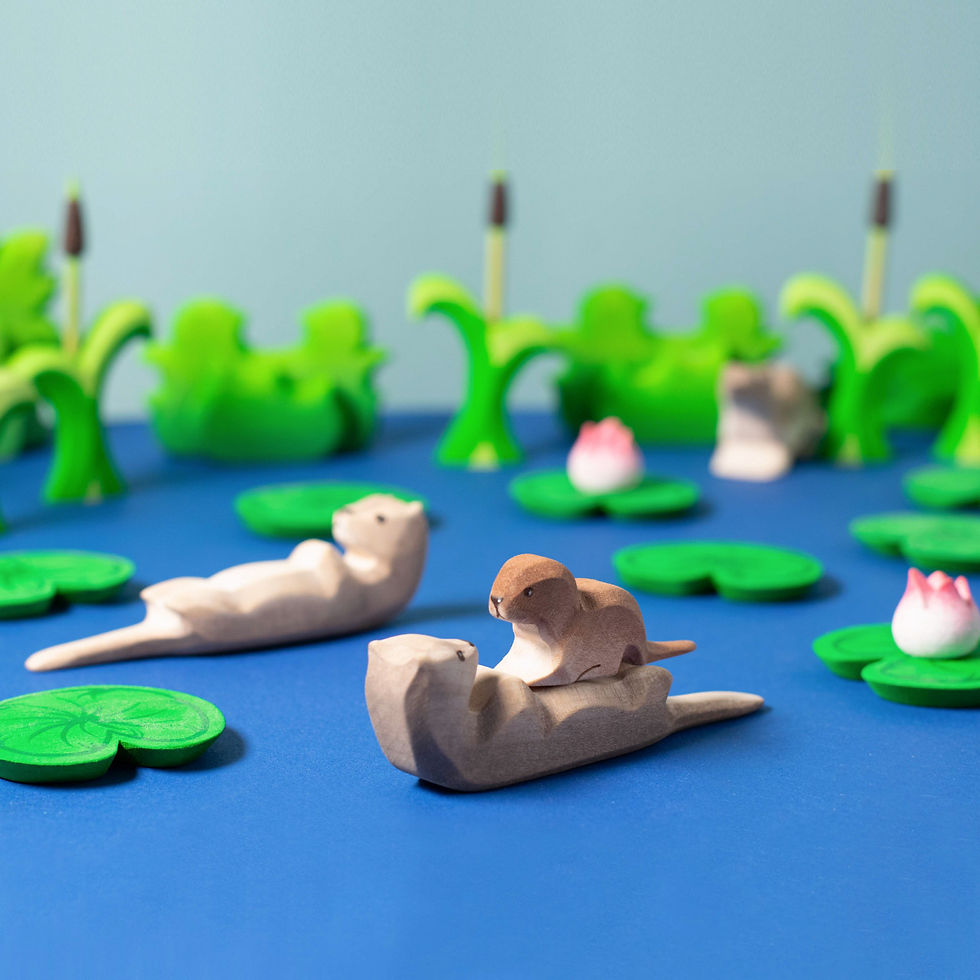 Thumbnail: Bumbu Toys Baby Otter, Sleeping Otter, Water Lily. Handcrafted Waldorf inspired toys. Imaginative play and storytelling