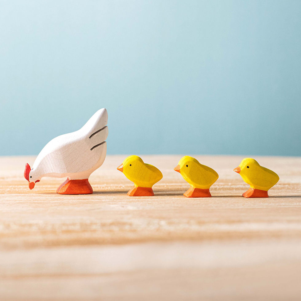 Thumbnail: Bumbu Toys Wooden White Hen and Chicks. Handcrafted Waldorf inspired small world toys. Imaginative play and storytelling.