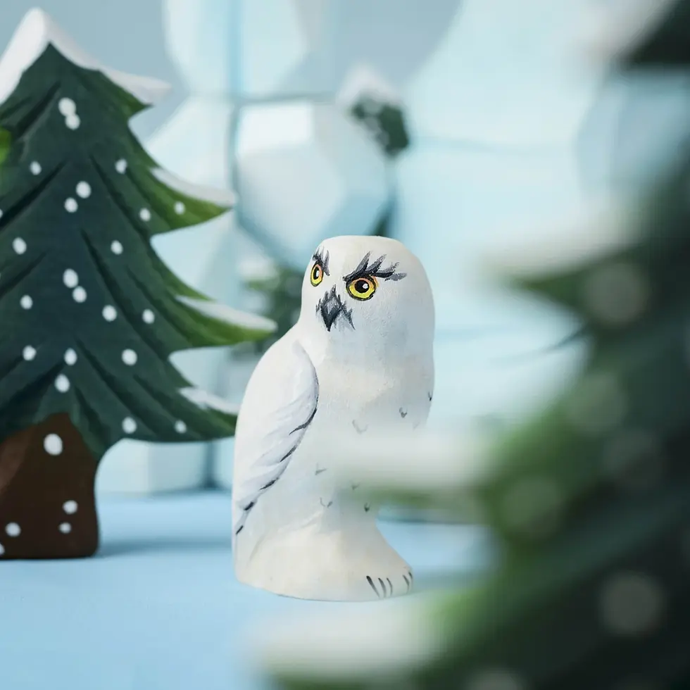 Thumbnail: Bumbu Toys Wooden Snowy Owl. Handcrafted Waldorf inspired small world toys for open ended imaginative play and storytelling