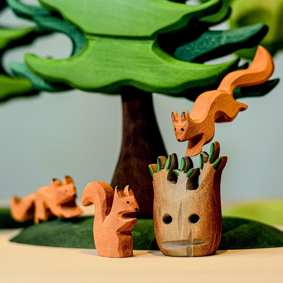 Bumbu Toys Squirrel Sitting, Small Spooky Tree. Handcrafted Waldorf inspired toys. Imaginative play and storytelling