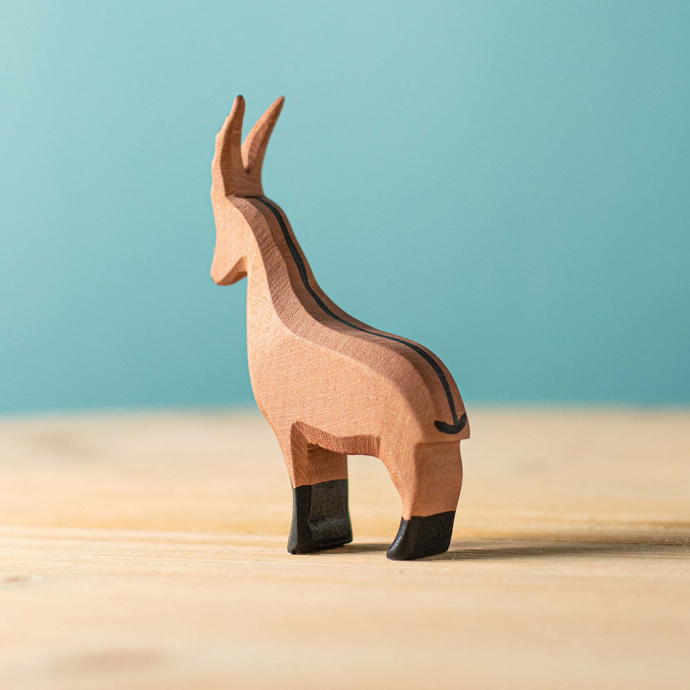 Thumbnail: Bumbu Toys Wooden Mountain Goat back. Handcrafted Waldorf inspired small world toys. Imaginative play and storytelling