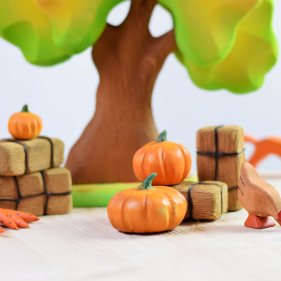 Thumbnail: Bumbu Toys Wooden Haystacks And Pumpkins Set. Waldorf inspired toys. Open ended imaginative play and storytelling