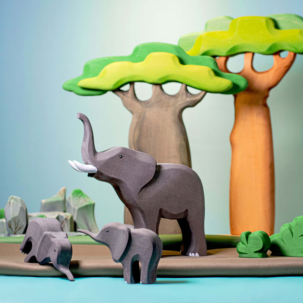 Thumbnail: Bumbu Toys Baobab Trees, elephants, rocks. Handcrafted Waldorf inspired small world toys. Imaginative play and storytelling