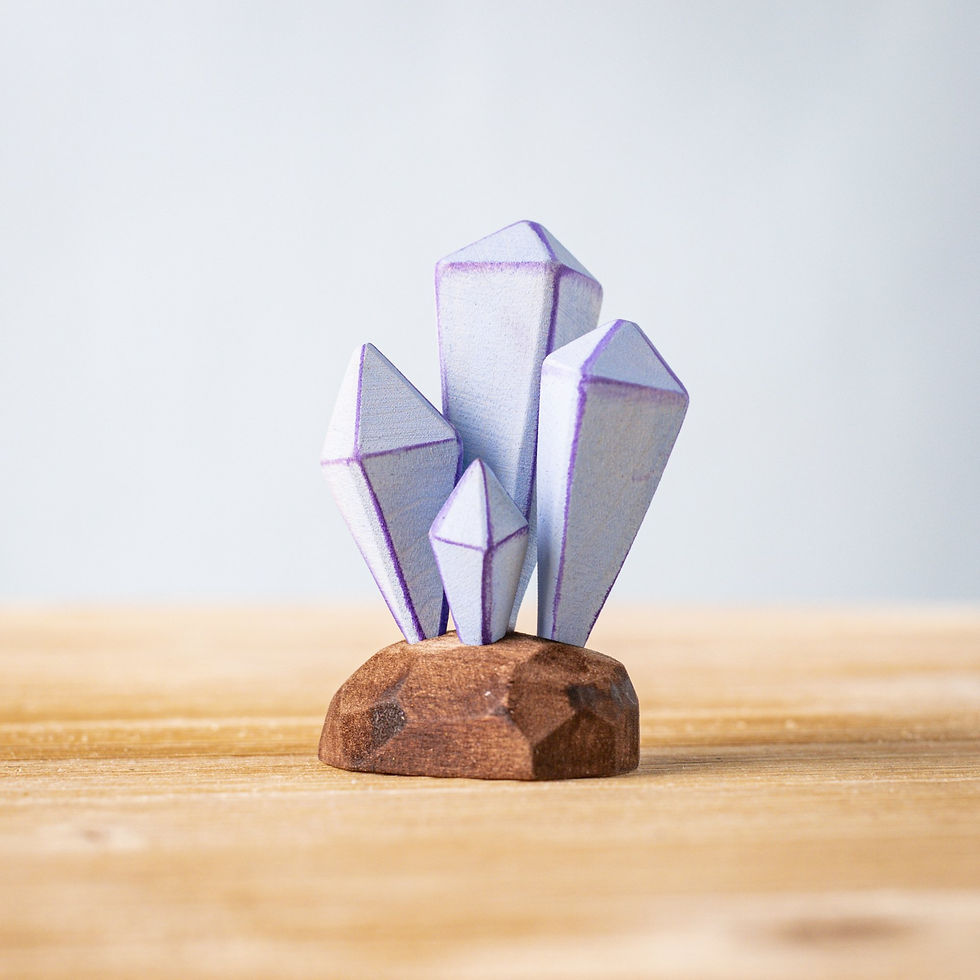 Bumbu Toys Wooden Blue Crystals. Waldorf inspired small world toy. Open ended imaginative play and storytelling