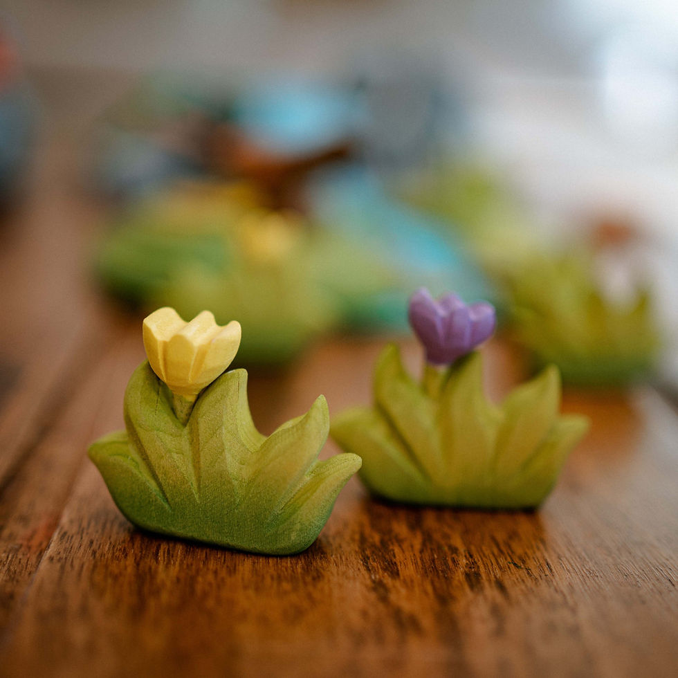 Thumbnail: Bumbu Toys Wooden Grass With Yellow Flower Small. Handcrafted Waldorf inspired toys. Imaginative play and storytelling