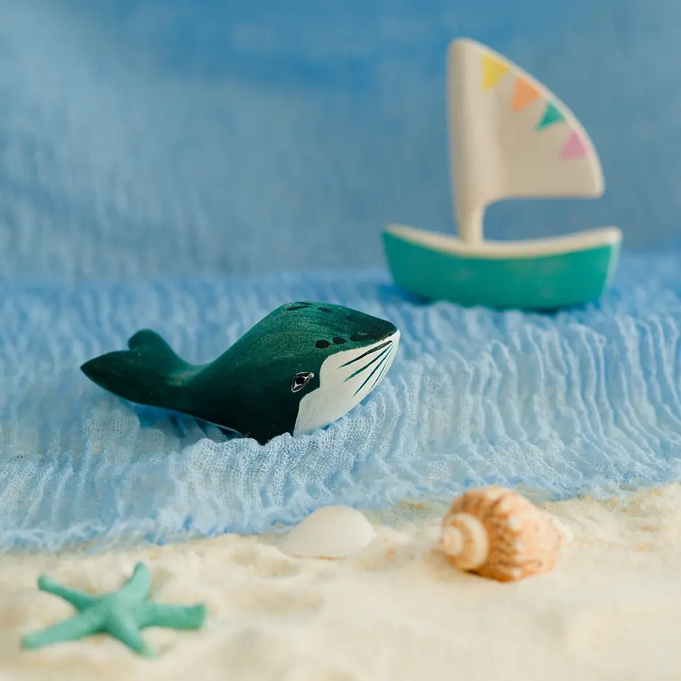 Bumbu Toys Whale Celebration Ring Figure. Handcrafted Waldorf small world toys and seasonal nature displays.