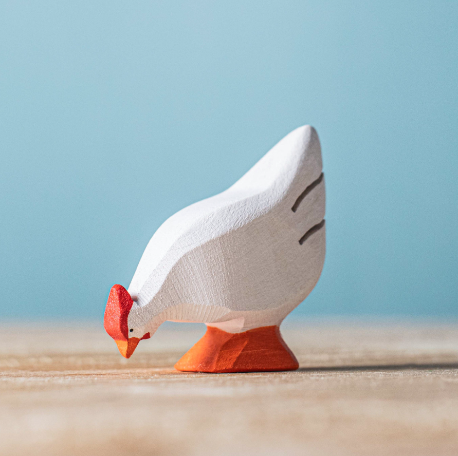 Thumbnail: Bumbu Toys Wooden White Hen. Handcrafted Waldorf inspired small world toys. Imaginative play and storytelling.
