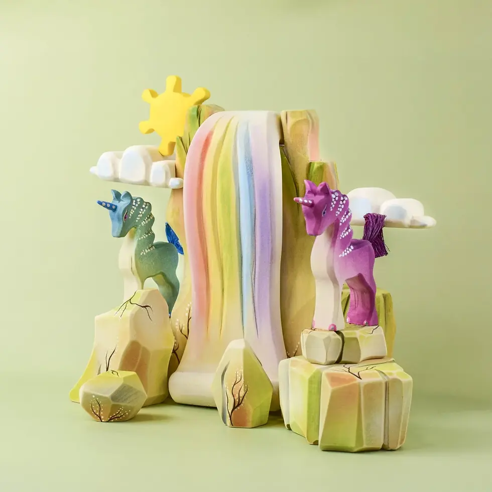 Thumbnail: Bumbu Toys Wooden Rainbow Cliff. Handcrafted Waldorf inspired small world toys. Imaginative play and storytelling