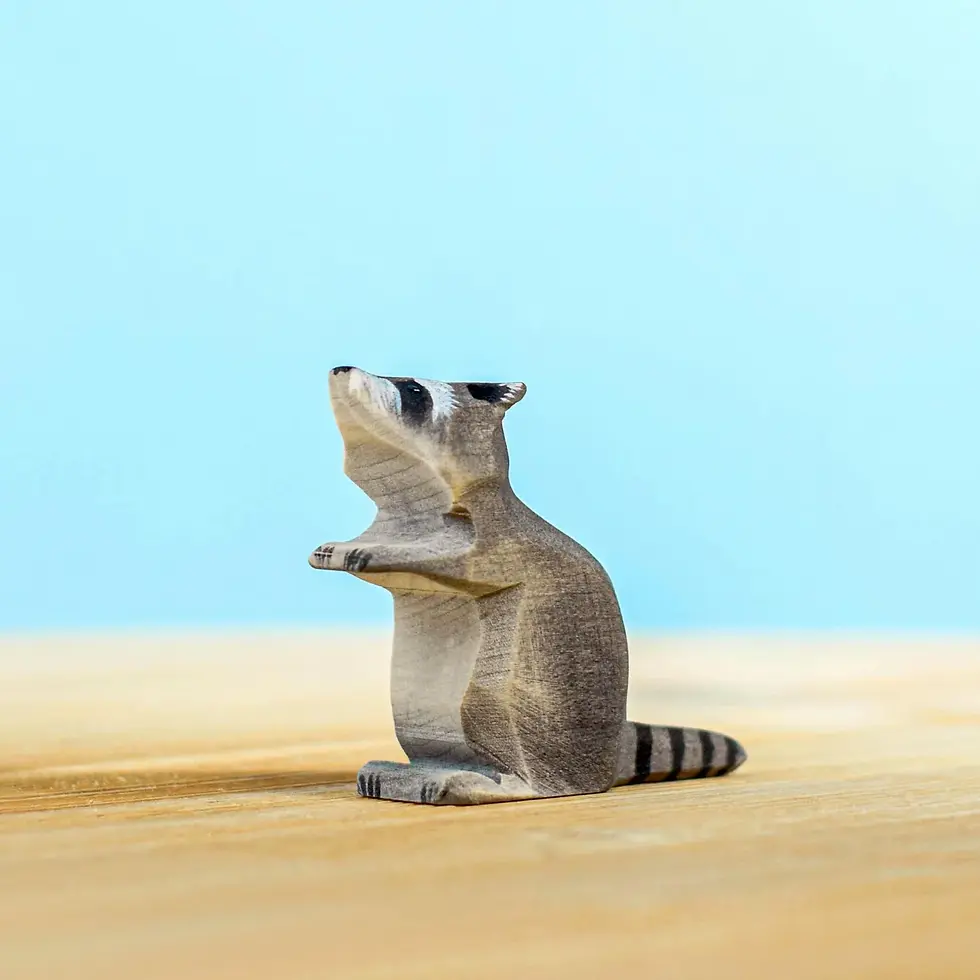 Thumbnail: Bumbu Toys Wooden Raccoon Sitting. Handcrafted Waldorf inspired small world toys. Imaginative play and storytelling