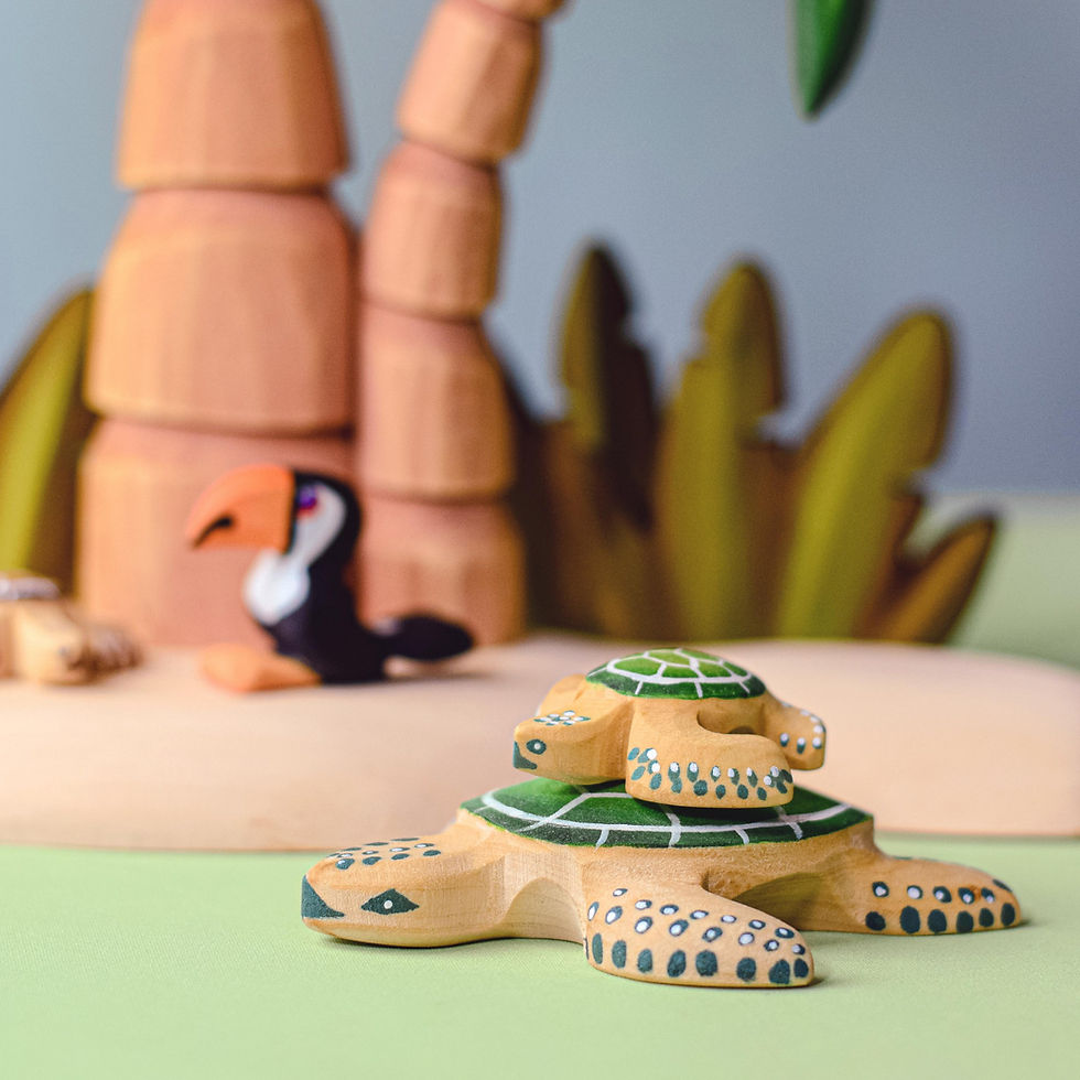 Thumbnail: Bumbu Toys Wooden Green Baby Turtle. Handcrafted Waldorf inspired small world toys. Imaginative play and storytelling