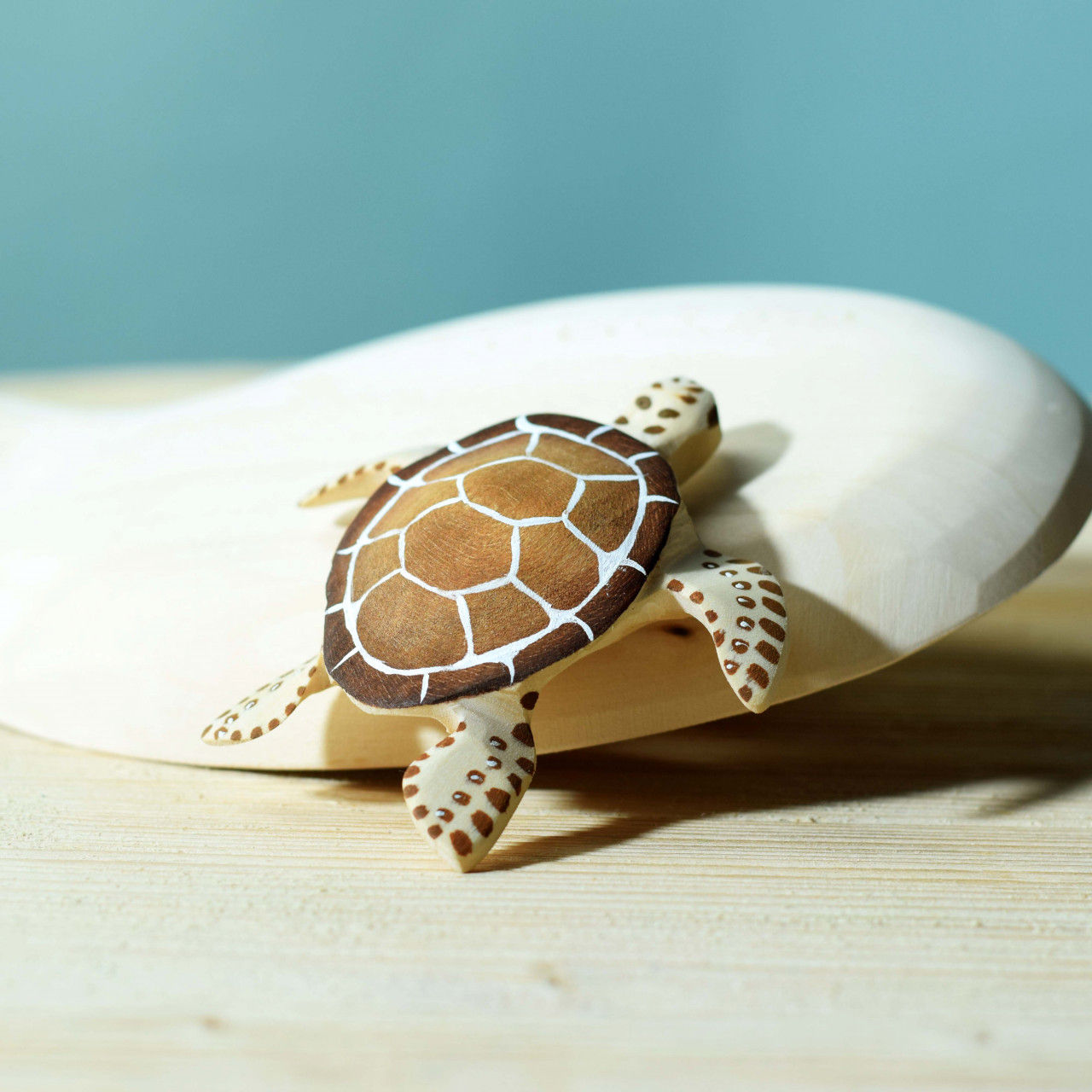 Bumbu Toys Wooden Brown Turtle. Handcrafted Waldorf inspired small world toys. Imaginative play and storytelling