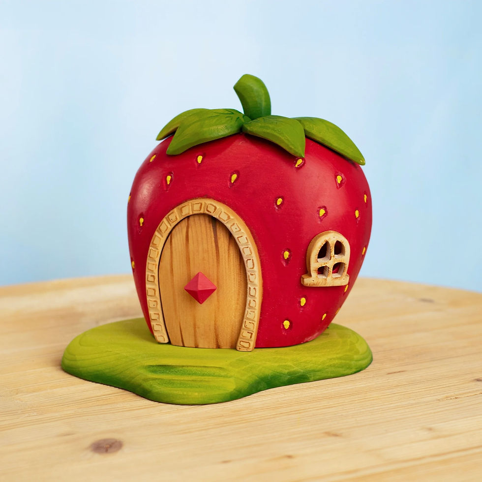 Bumbu Toys Wooden Strawberry House. Handcrafted Waldorf inspired small world toys. Imaginative play and storytelling