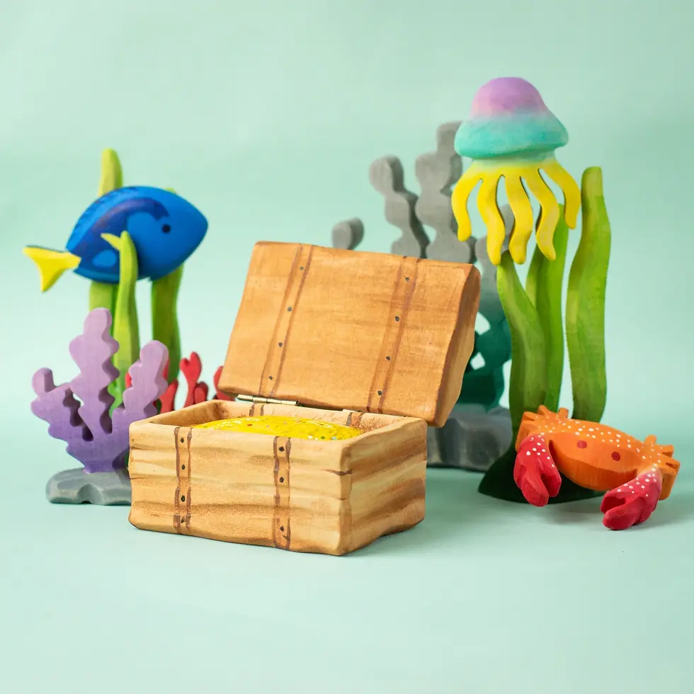 Bumbu Toys wooden Treasure Chest. Handcrafted Waldorf inspired small world toys. Imaginative play and storytelling
