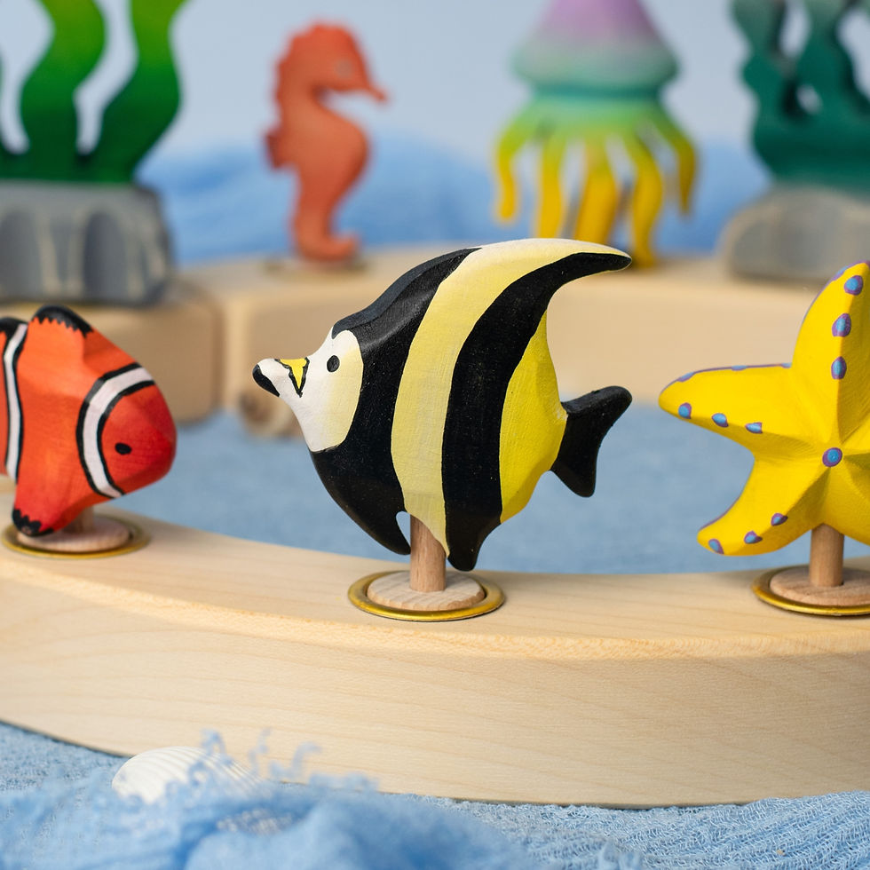 Bumbu Toys Moorish Idol Fish Celebration Ring Figure. Handcrafted Waldorf small world toys and seasonal nature displays.