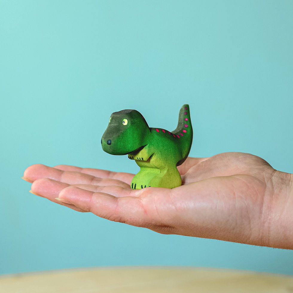 Thumbnail: Bumbu Toys Wooden T-Rex Baby. Handcrafted Waldorf inspired small world toy. Open ended imaginative play and storytelling