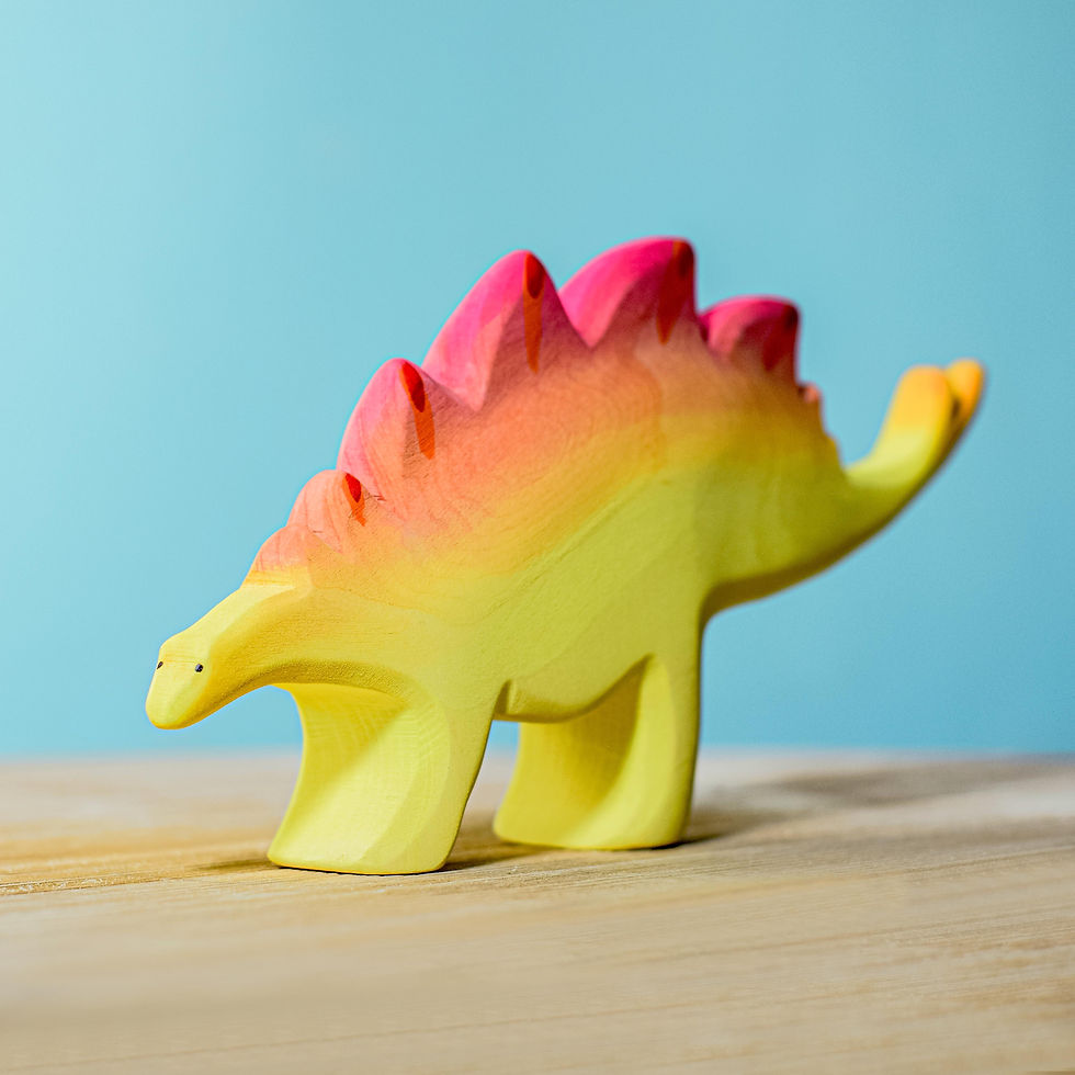 Thumbnail: Bumbu Toys Wooden Stegosaurus. Handcrafted Waldorf inspired small world toys for open ended imaginative play and storytelling