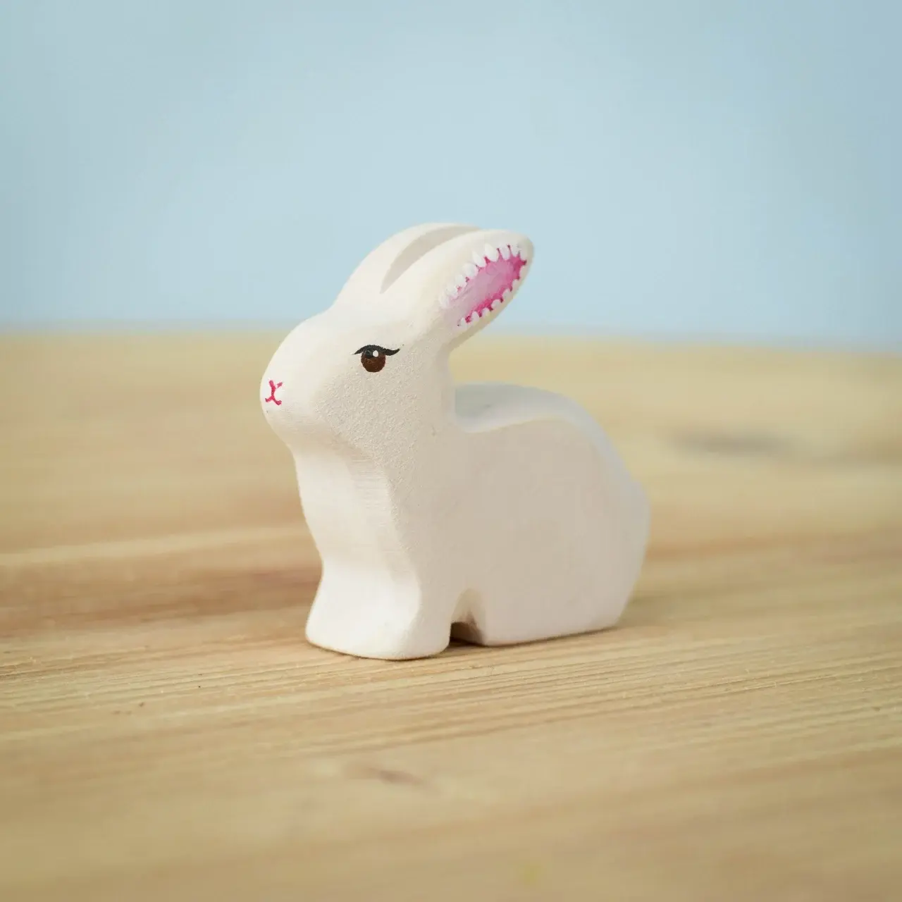 Bumbu Toys Wooden White Sitting Rabbit. Handcrafted Waldorf inspired small world toys. Imaginative play and storytelling