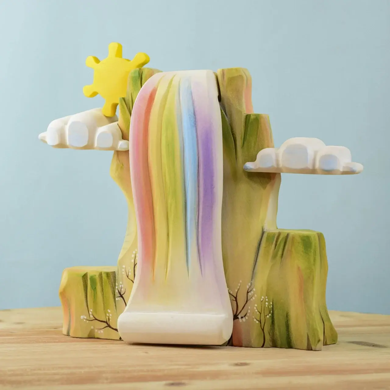 Bumbu Toys Wooden Rainbow Cliff. Handcrafted Waldorf inspired small world toys. Imaginative play and storytelling