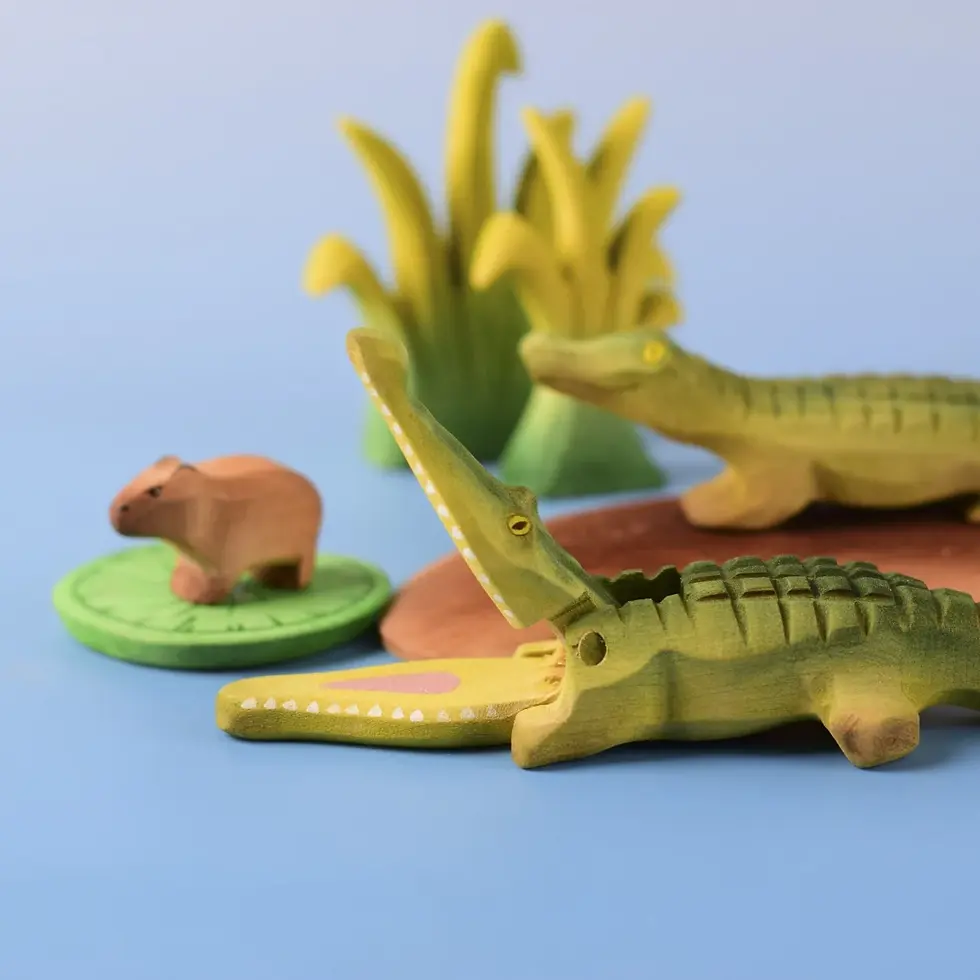 Thumbnail: Bumbu Toys Wooden Baby Crocodile. Waldorf inspired small world toy. Open ended imaginative play and storytelling