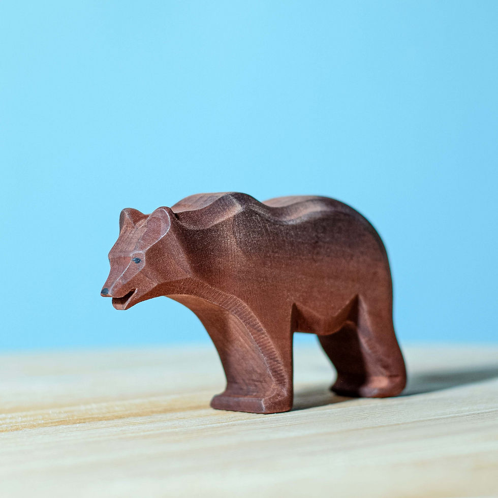 Bumbu Toys Wooden Brown Bear Standing. Handcrafted Waldorf inspired small world toys. Imaginative play and storytelling