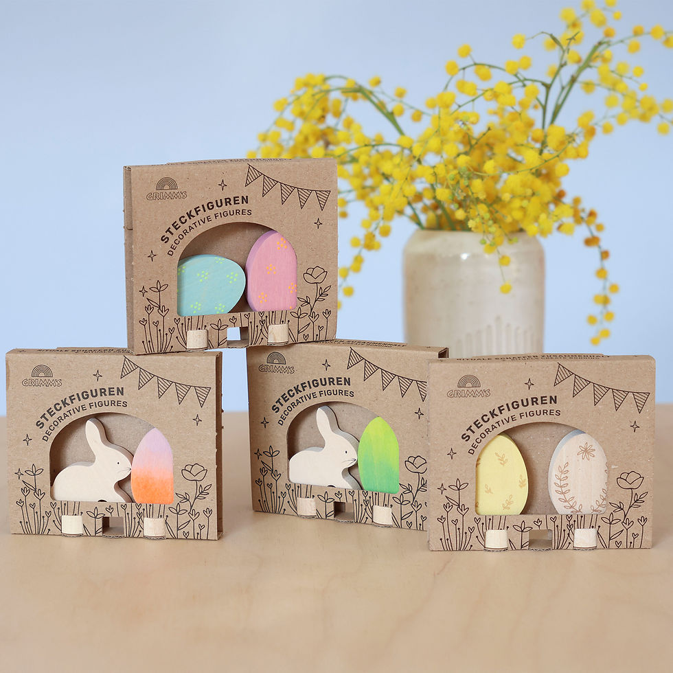 Thumbnail: Grimms Batik Green - Decorative Easter Figure Set. Wooden Seasonal Decor, nature tables, celebration rings. Handcrafted.