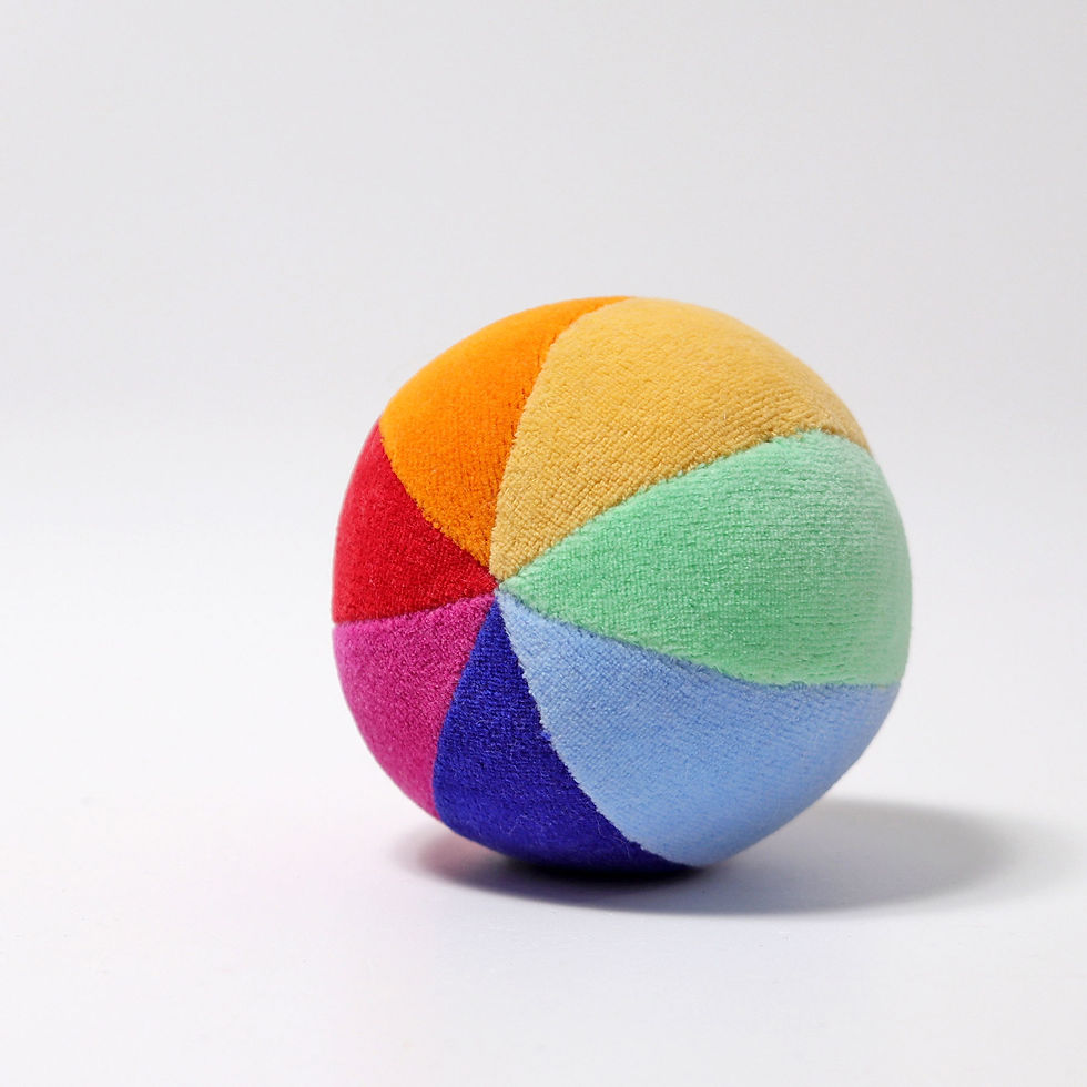 Soft Grimms Rainbow Ball with bell. Handmade baby toy. Grasping toy, sensory play. Suitable from birth. New baby gift.