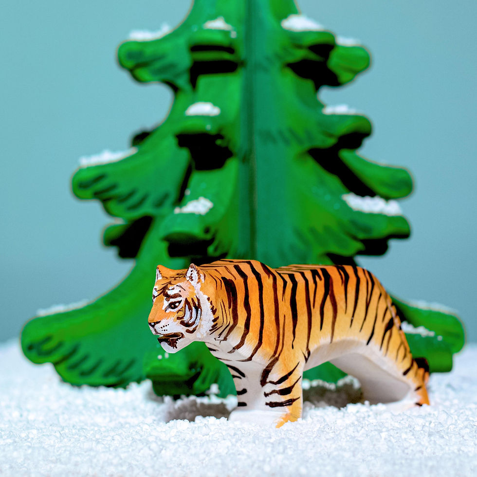 Thumbnail: Bumbu Toys Tiger Standing, Large Green Sugar Pine. Handcrafted Waldorf inspired toys. Imaginative play and storytelling