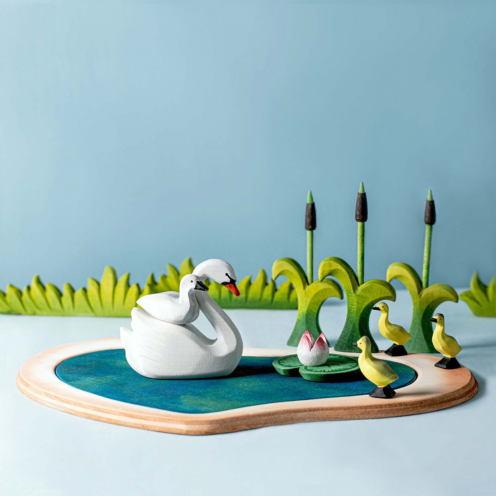 Thumbnail: Bumbu Toys Swan, Heart Lake, Cattails. Handcrafted Waldorf inspired toys. Imaginative play and storytelling