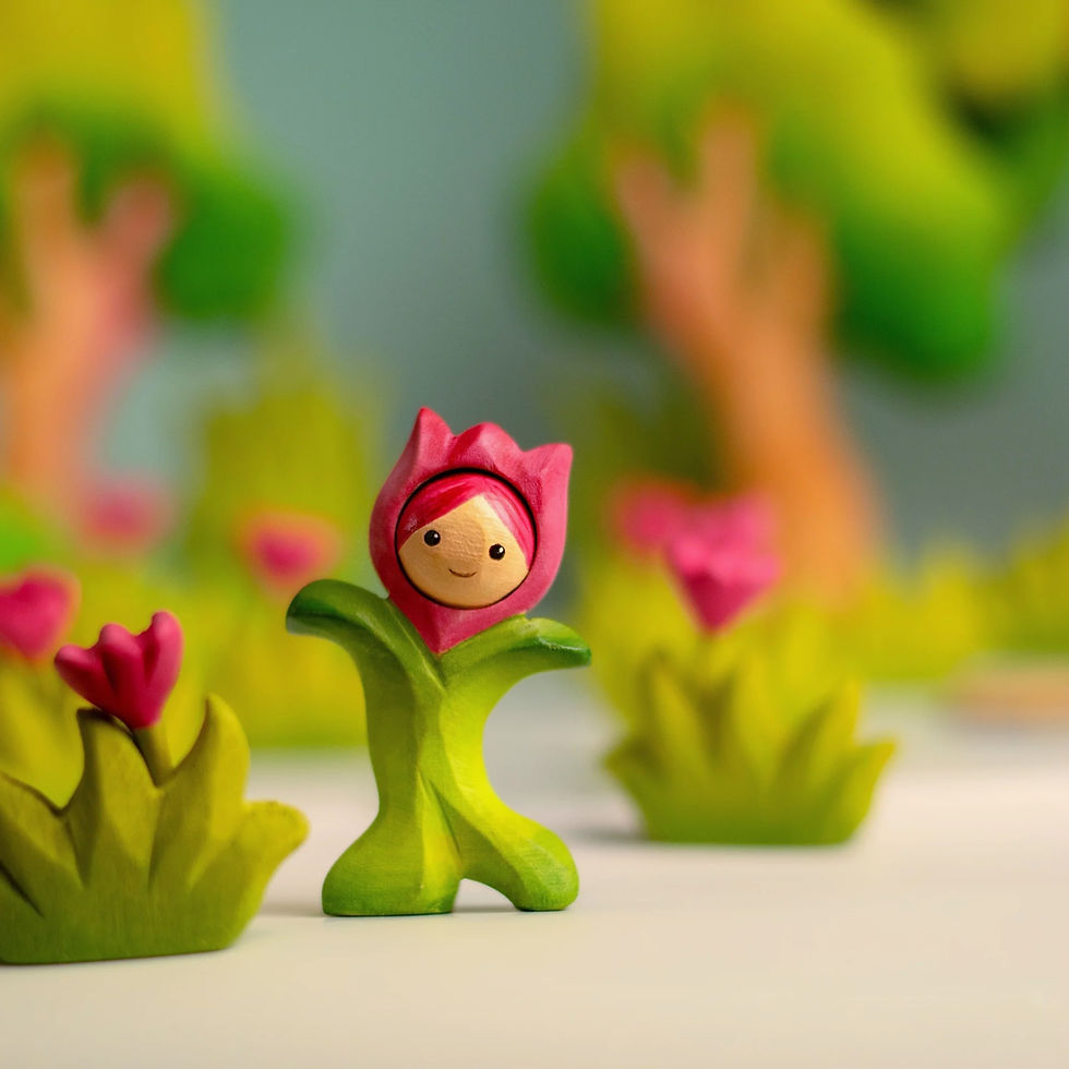Bumbu Toys Tulip Flower Child. Handcrafted Waldorf inspired small world toys. Imaginative play and storytelling