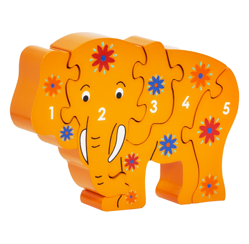 Lanka Kade Wooden Yellow Flower Elephant 1-5 Jigsaw. Limited Edition 30th Birthday Collection. Fairtrade baby & toddler toy.