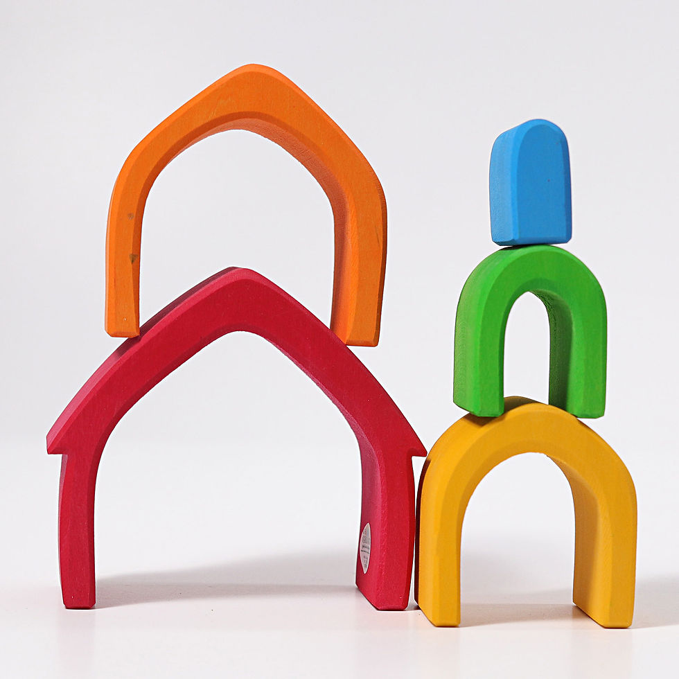 Thumbnail: Grimms Colourful House. Handcrafted wooden children's toy. Creative play. Stacking toy. Open Ended Play. 1 years +