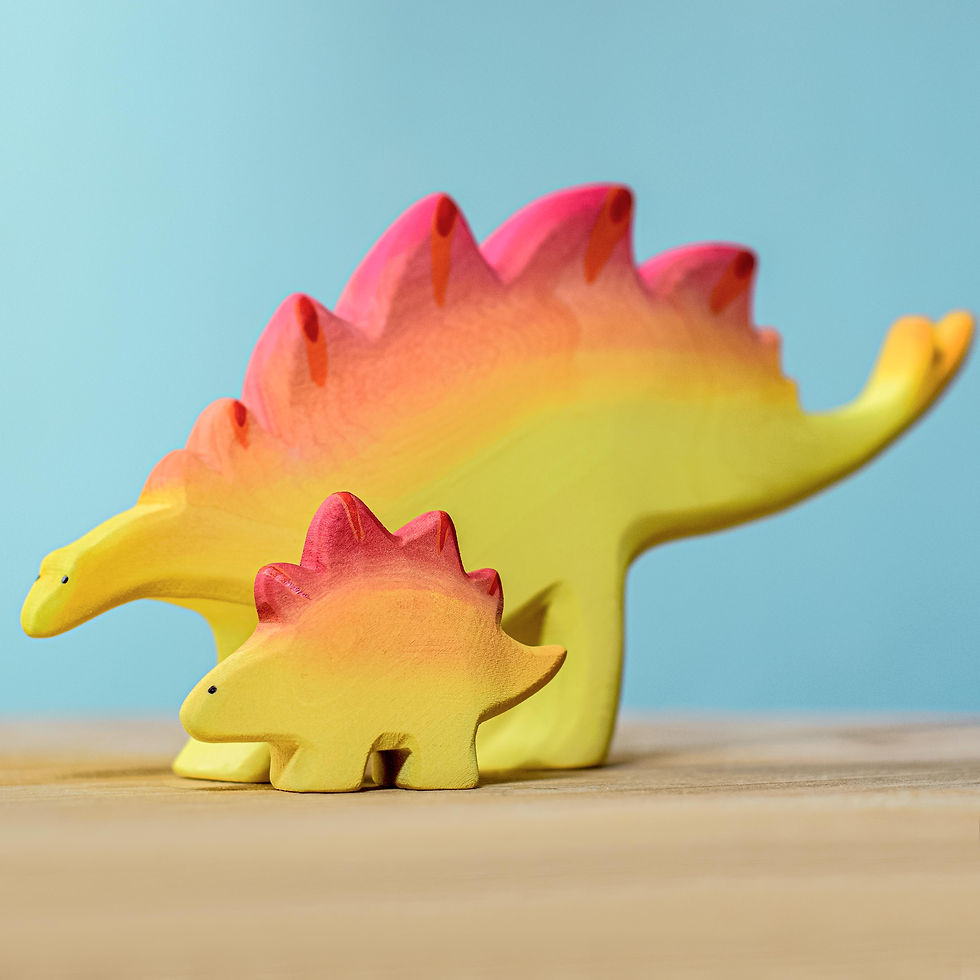 Thumbnail: Bumbu Toys Wooden Stegosaurus and Stegosaurus Baby. Waldorf inspired toys. Open ended imaginative play and storytelling