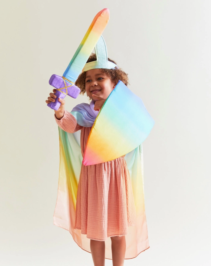 Sarah's Silks Rainbow Soft Silk Sword. Waldorf inspired pretend play children's toy. Open ended imaginative play.