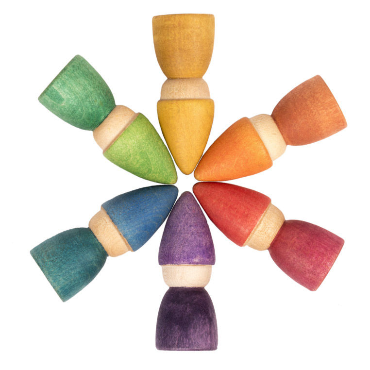 Thumbnail: Grapat Rainbow Tomtens Peg Doll Set. Handcrafted Waldorf inspired children's toys. Creative, imaginative, small world play
