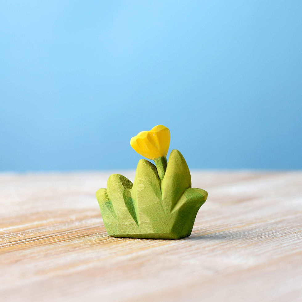 Thumbnail: Bumbu Toys Wooden Grass With Yellow Flower Small. Handcrafted Waldorf inspired toys. Imaginative play and storytelling