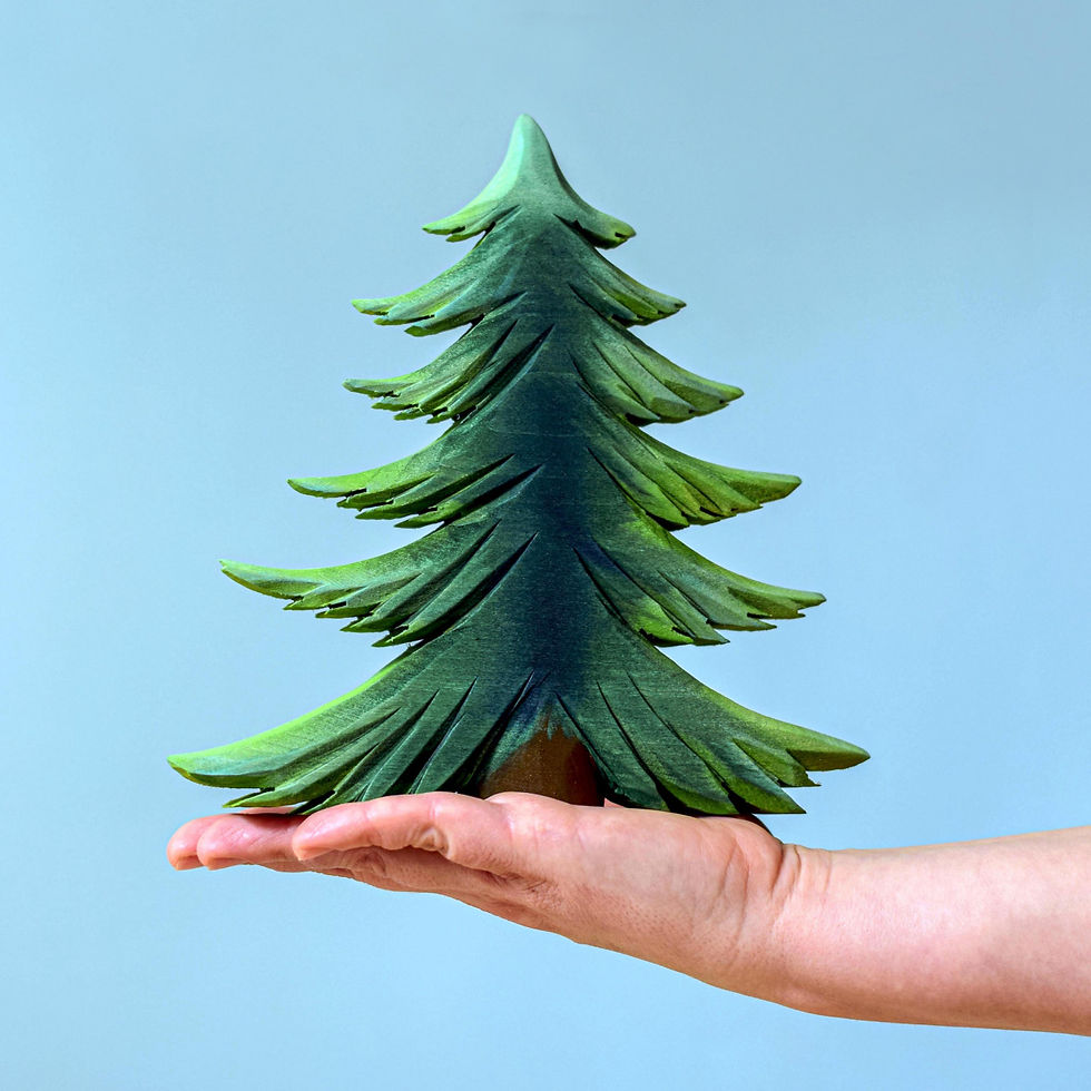 Thumbnail: Bumbu Toys Wooden Large Fir Tree in hand. Handcrafted Waldorf inspired small world toys. Imaginative play and storytelling