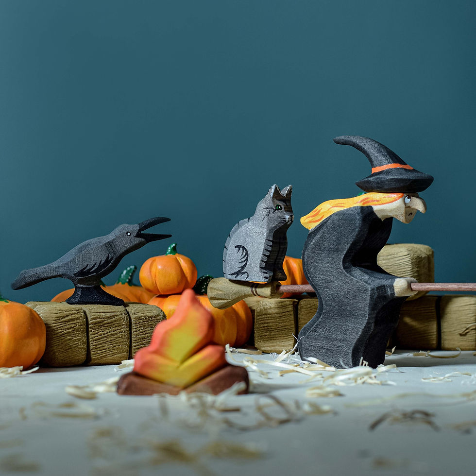 Thumbnail: Bumbu Toys Campfire, witch, cat, raven, haystacks and pumpkins. Waldorf inspired toys. Imaginative play and storytelling