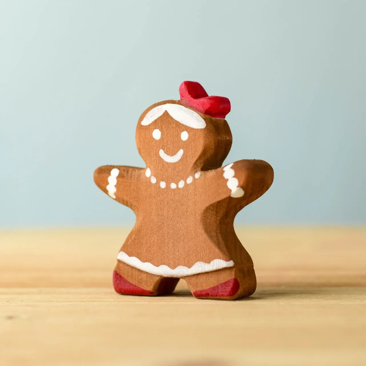 Bumbu Toys Wooden Gingerbread Cookie Girl. Handcrafted Waldorf inspired small world toy. Imaginative play and storytelling.