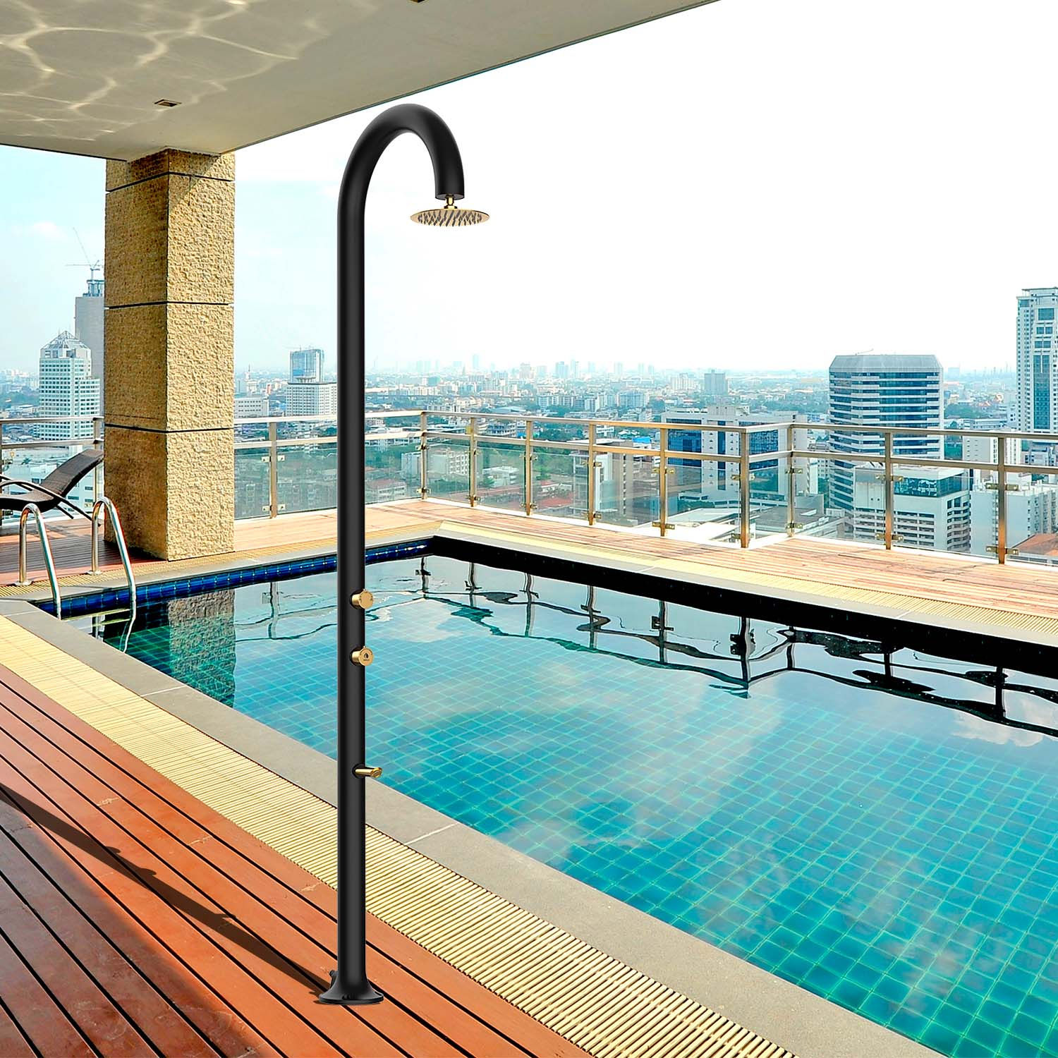 Doccia Luna In Alluminio Nera e Oro Per Esterni e Interni