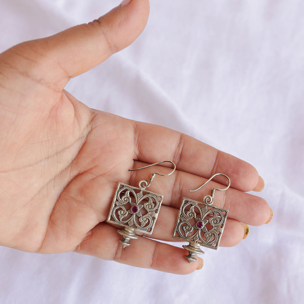Mughal-Inspired Red Onyx Oxidised Earrings